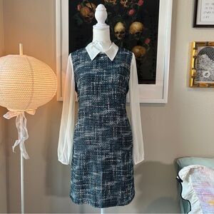 Maison Jules blue tweed collared mini pencil dress S
